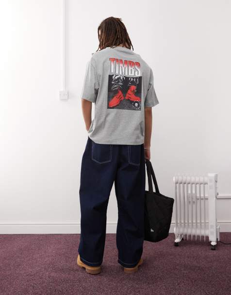 Timberland – Timbs – Grå t-shirt i oversize med tryck baktill, 6 tum - view 1