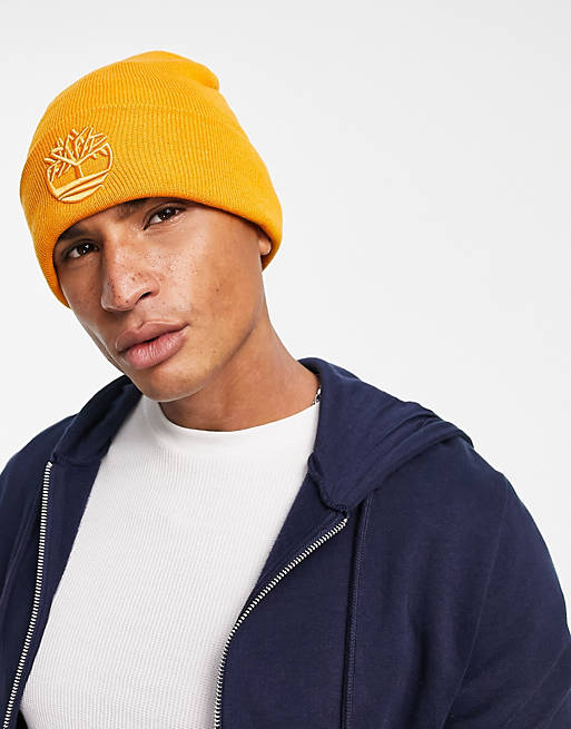Accessories Caps & Hats/Timberland Tonal 3D embroidery beanie in orange 
