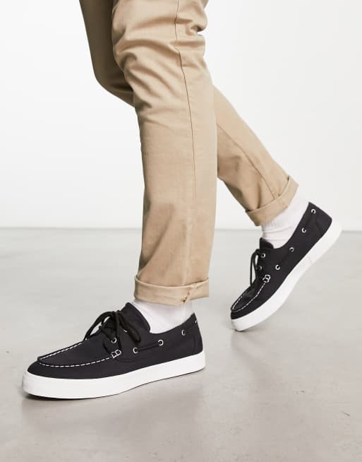 Black canvas store boat shoes