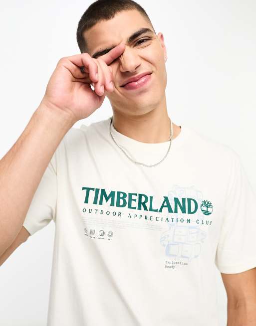 Timberland – Vit t-shirt grafiskt tryck