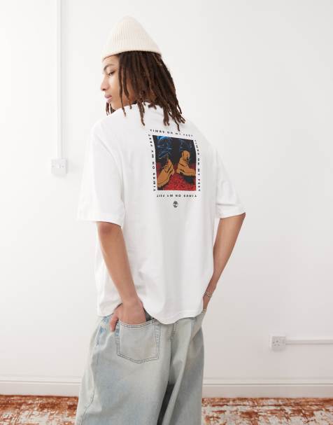 Timberland – Vit t-shirt i oversize med 'On My Feet'-tryck - view 1