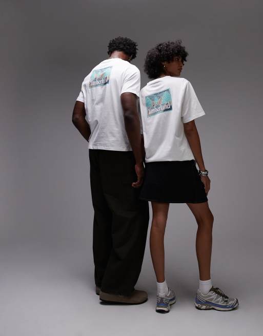 Timberland – Vit t-shirt i oversize med sjöutsiktstryck baktill, 4 av 4