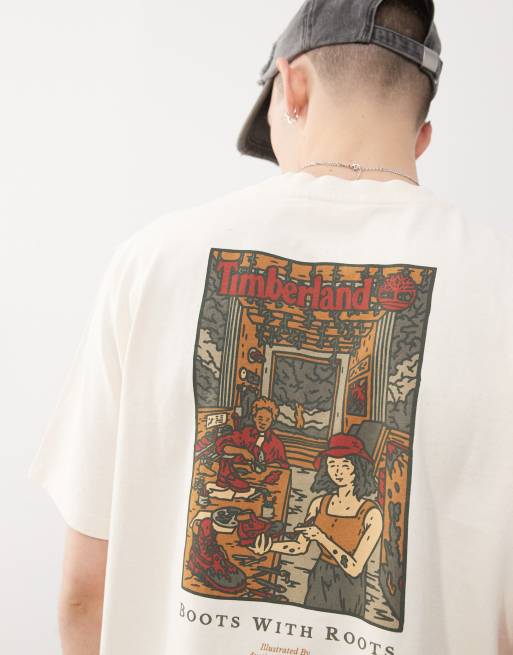 Timberland Washed Boot back print graphic tee in off-white