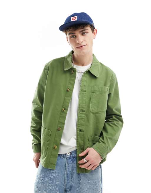 Timberland washed canvas chore jacket in khaki