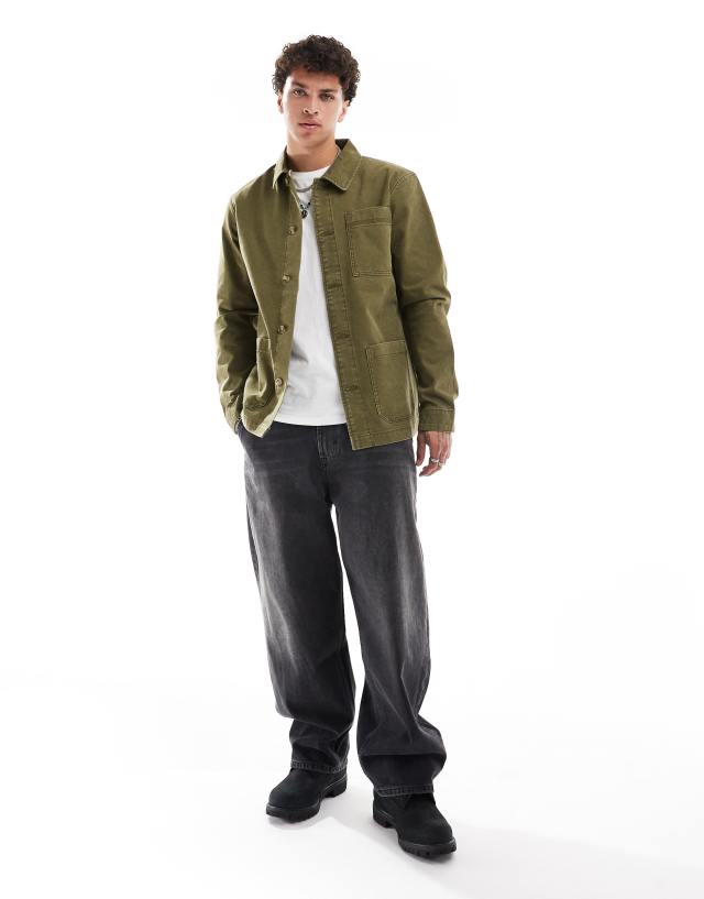 Timberland washed canvas worker jacket in olive green | ASOS
