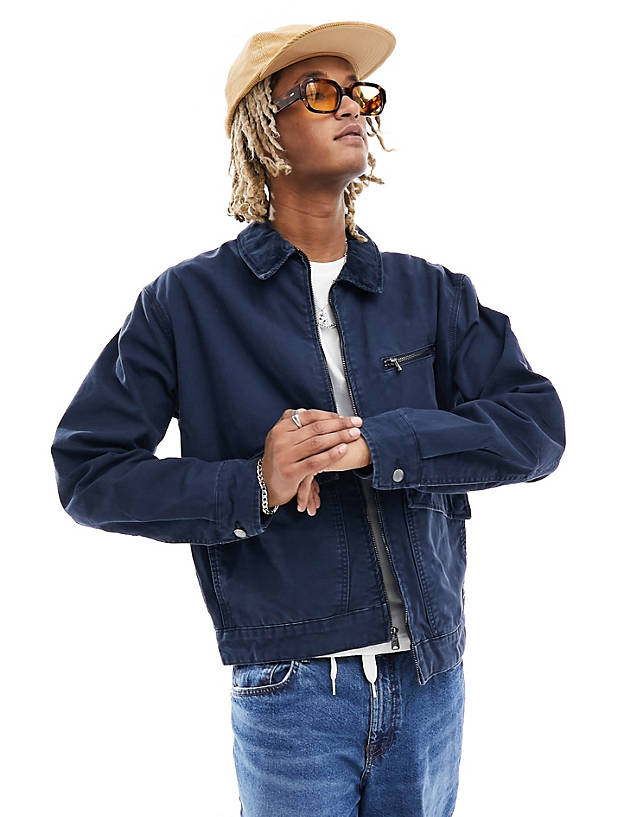 Timberland - washed canvas zip jacket in navy