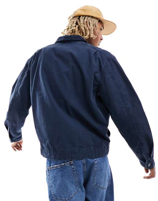 Timberland washed canvas zip jacket in navy | ASOS