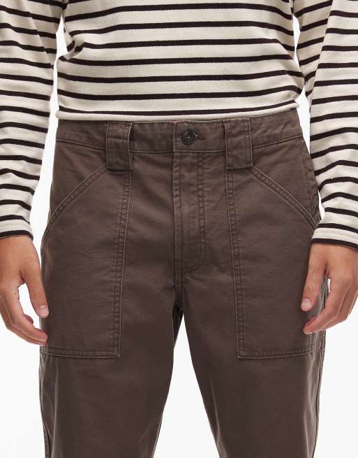 Timberland washed heavy canvas fatigue pocket loose fit pants in dark brown, 4 of 5