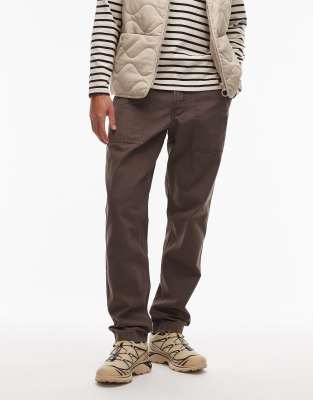 Timberland Timberland washed heavy canvas fatigue pocket loose fit trousers in dark brown