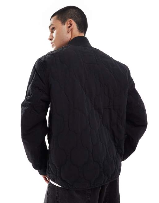 Timberland water repellent quilted bomber jacket in black | ASOS