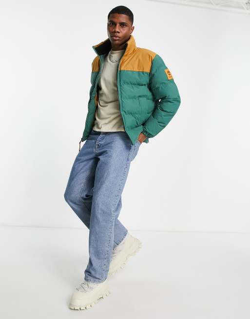 Timberland Mountain puffer jacket in wheat tan/green ASOS