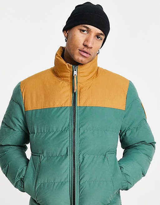 Timberland Welch Mountain puffer jacket in wheat tan/ green