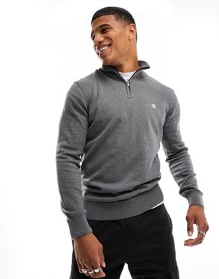 Timberland williams river 1/4 zip jumper in grey with left chest tree logo