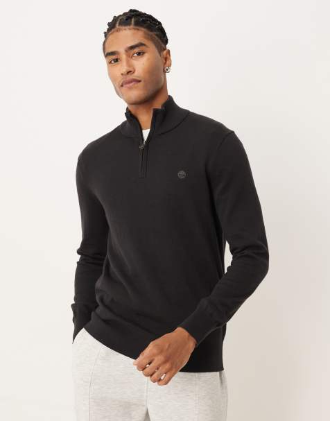 Timberland – Williams River – Garngefärbter Pullover in Schwarz/Asphalt mit kurzem Reißverschluss - view 1