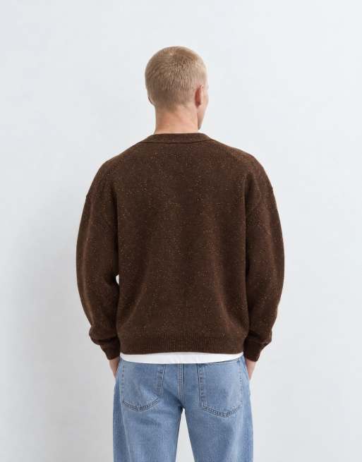 Timberland Wool blend speckle yarn cardigan in chicory coffe heather, 10 of 10