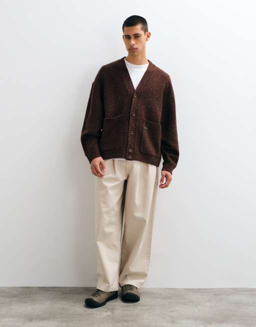 Timberland Wool blend speckle yarn cardigan in chicory coffe heather, 2 of 5