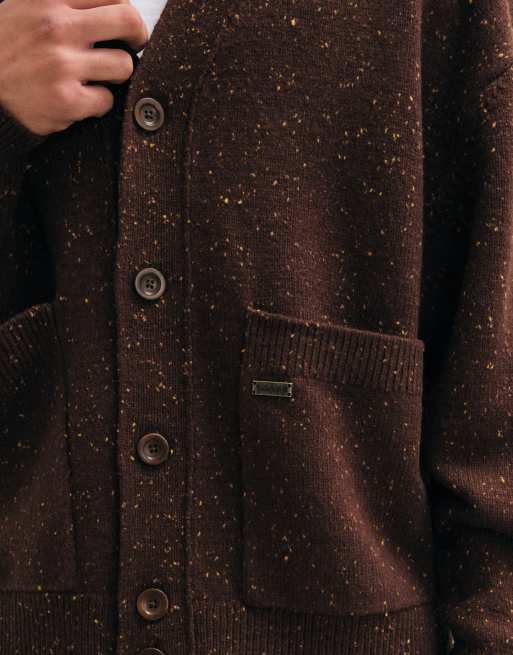 Timberland Wool blend speckle yarn cardigan in chicory coffe heather, 3 of 5
