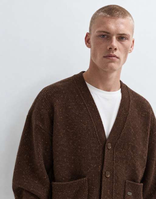 Timberland Wool blend speckle yarn cardigan in chicory coffe heather, 6 of 10