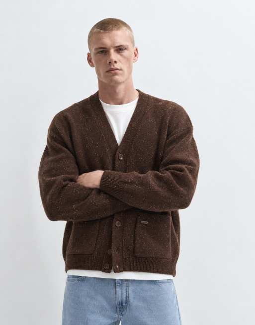 Timberland Wool blend speckle yarn cardigan in chicory coffe heather, 7 of 10