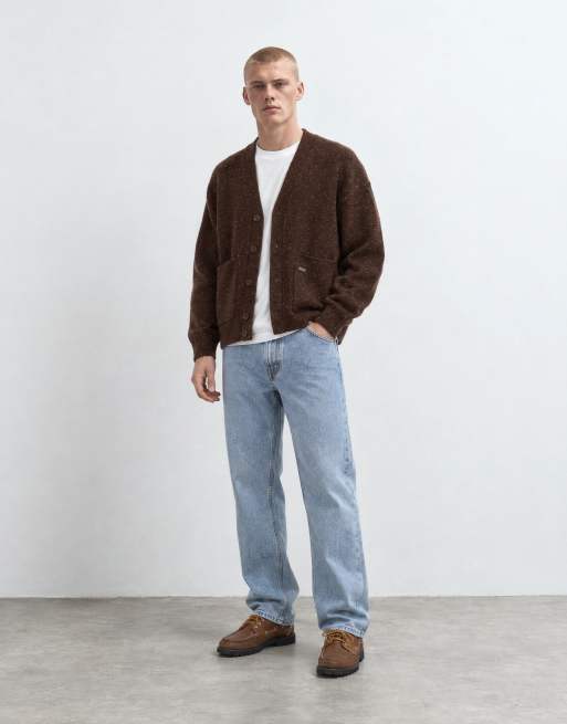 Timberland Wool blend speckle yarn cardigan in chicory coffe heather, 8 of 10