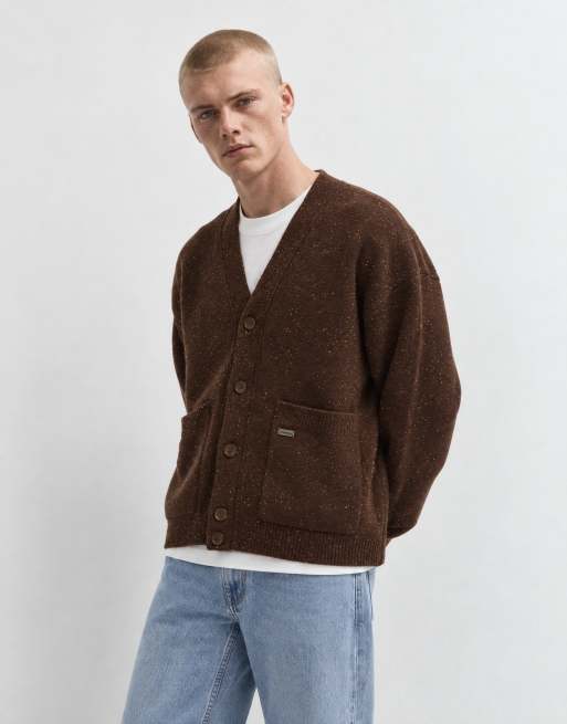 Timberland Wool blend speckle yarn cardigan in chicory coffe heather, 9 of 10