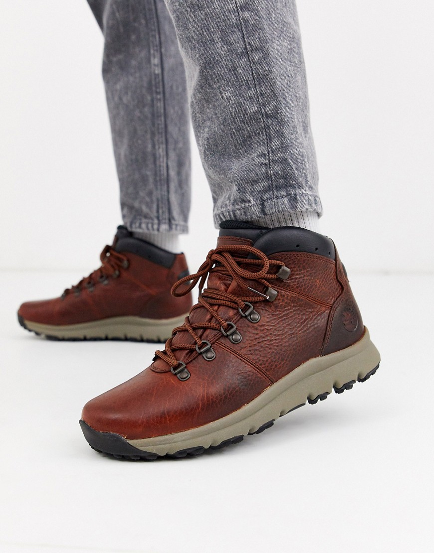 Timberland world hiker boots in brown leather