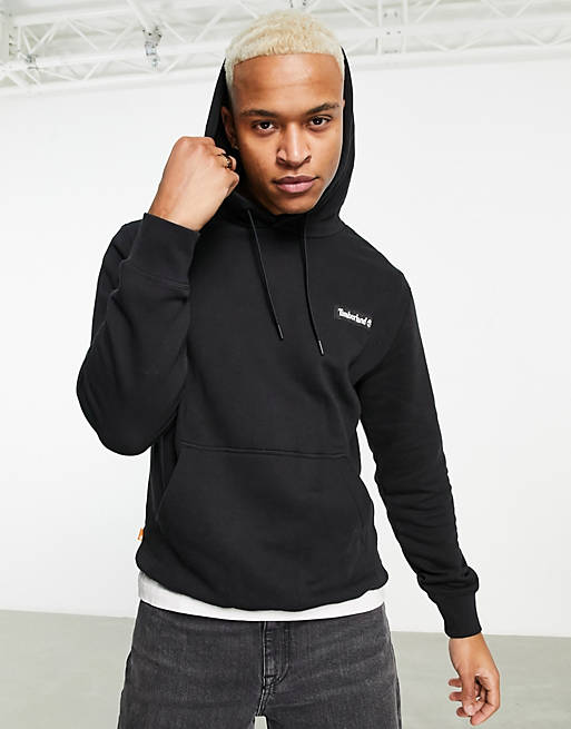 Timberland woven logo hoodie in black | ASOS