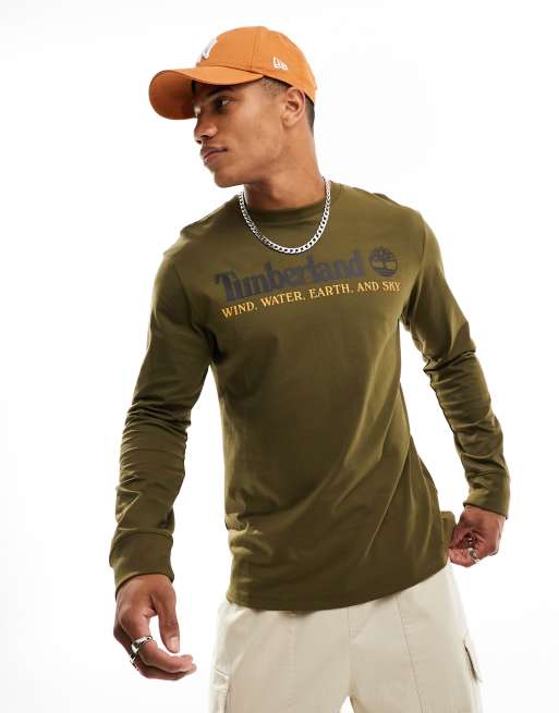 Timberland – YC – Langärmliges Shirt in Dunkelgrün mit Retro-Logo