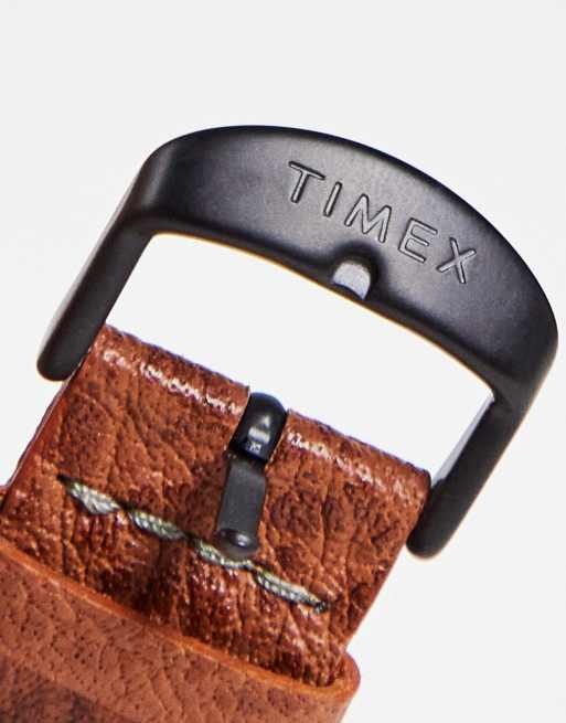 Timex black dial and tan real leather strap watch