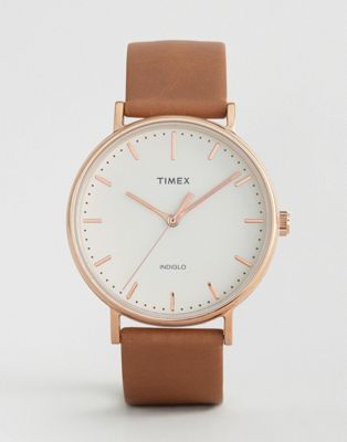Timex Fairfield 41mm Leather Watch In Tan