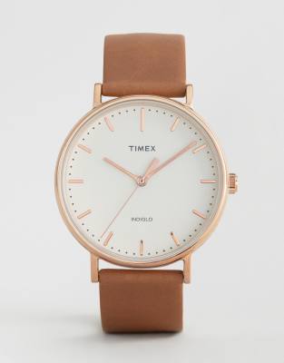 Timex Fairfield 41mm Leather Watch In Tan