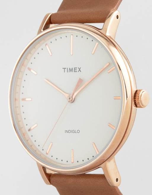 Timex Fairfield 41mm Leather Watch In Tan | ASOS