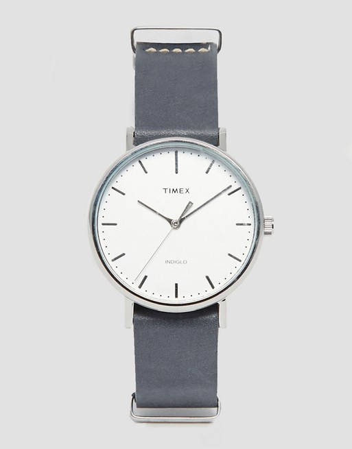Timex Fairfield leather watch in grey TW2P91300