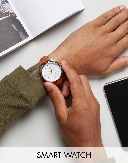 Timex IQ Leather Hybrid Smart Watch In Tan