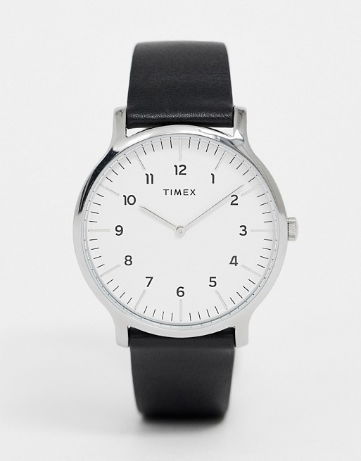 Timex Oslo leather watch in black 40mm