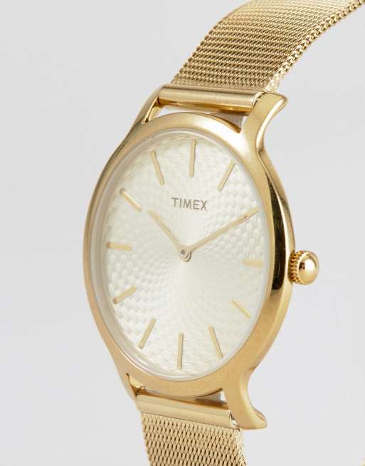 Timex TW2R36100 Skyline 34mm Mesh Watch In Gold