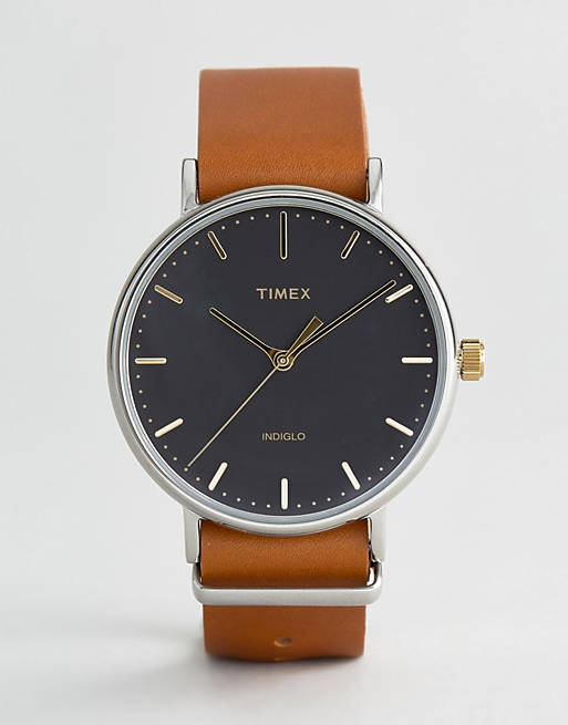 Timex Weekender Fairfield 41mm leather watch in brown