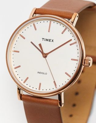 Timex Weekender Fairfield leather strap watch in tan