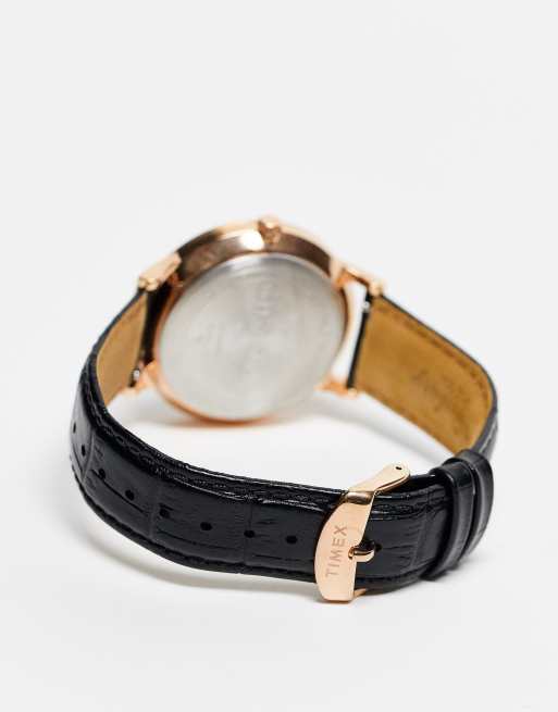 Timex Weekender leather strap watch in black | ASOS