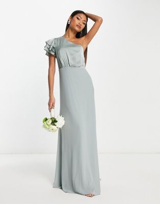 Tfnc Tnfc Bridesmaid One Shoulder Maxi Dress In Sage Green