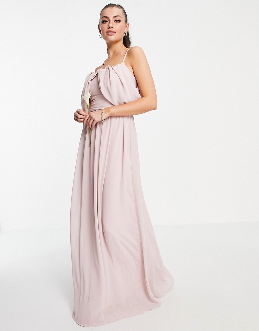 TNFC - Bruidsmeisjes - Asymmetrische lange jurk met gedrapeerde schouders in mink-Roze