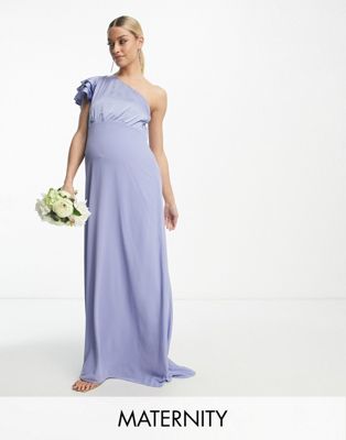 TNFC Maternity Bridesmaid ruffle shoulder maxi dress in powder blue