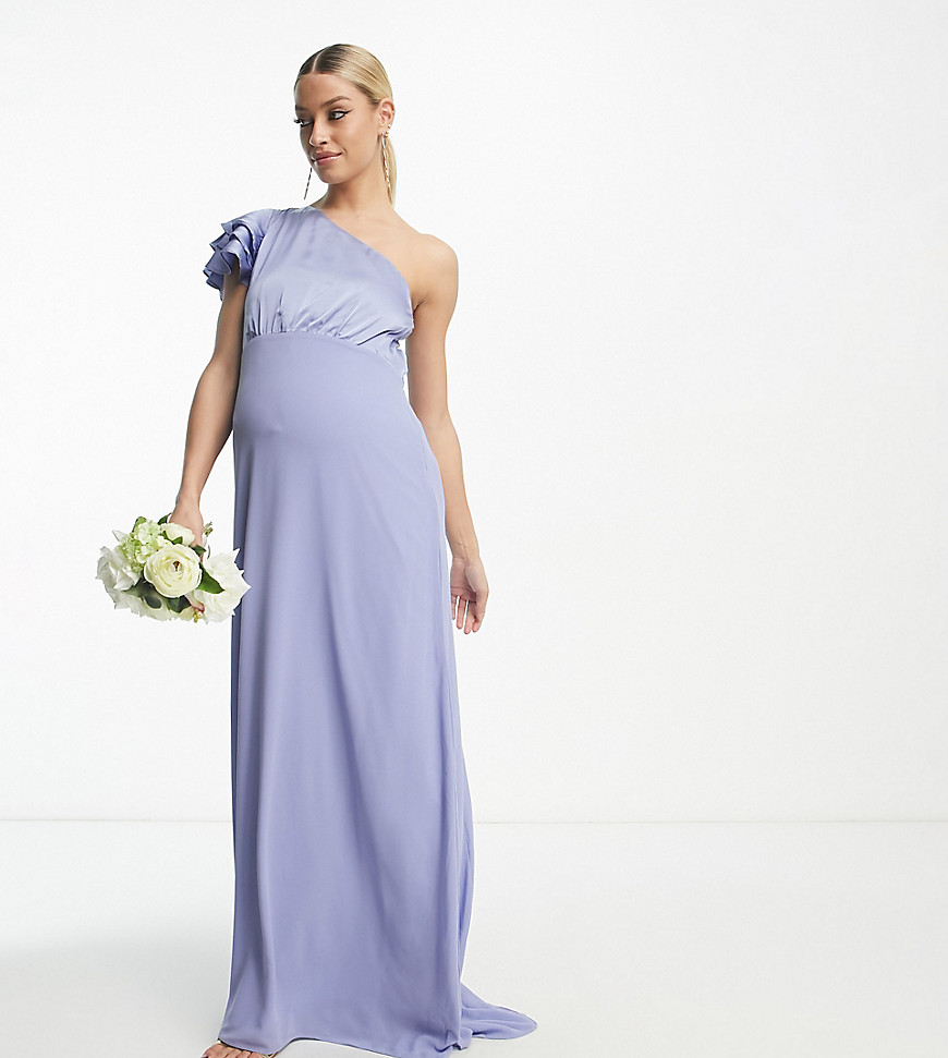 TNFC Maternity Bridesmaid ruffle shoulder maxi dress in powder blue
