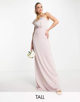 Tfnc Tall Tnfc Tall Bridesmaid Ruffle Shoulder Maxi Dress In Mink Pink