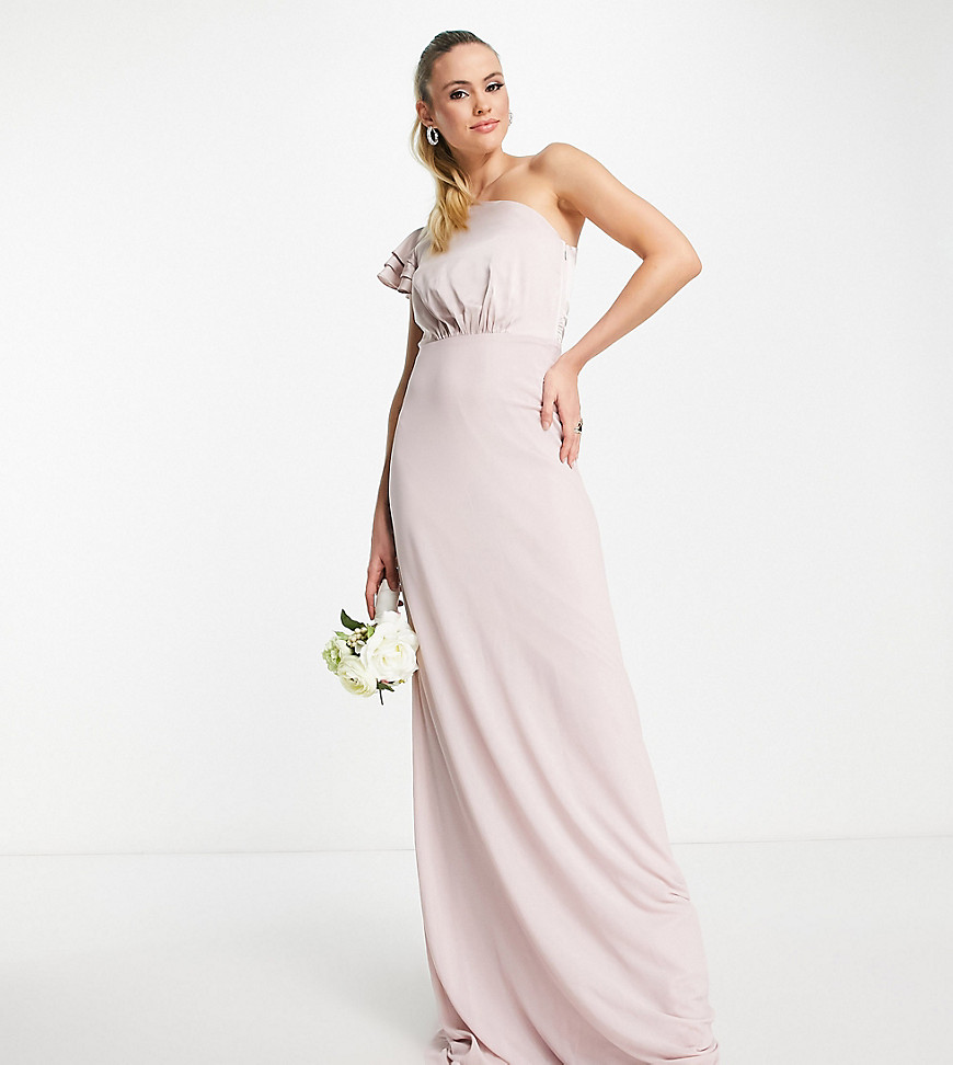 Tfnc Tall Tnfc Tall Bridesmaid Ruffle Shoulder Maxi Dress In Mink Pink