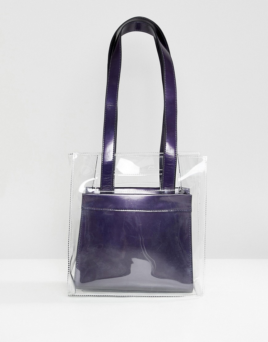 To-i-en taske med plastikhåndtag og udtagelig metalfarvet shopper fra ASOS DESIGN-Gennemsigtig
