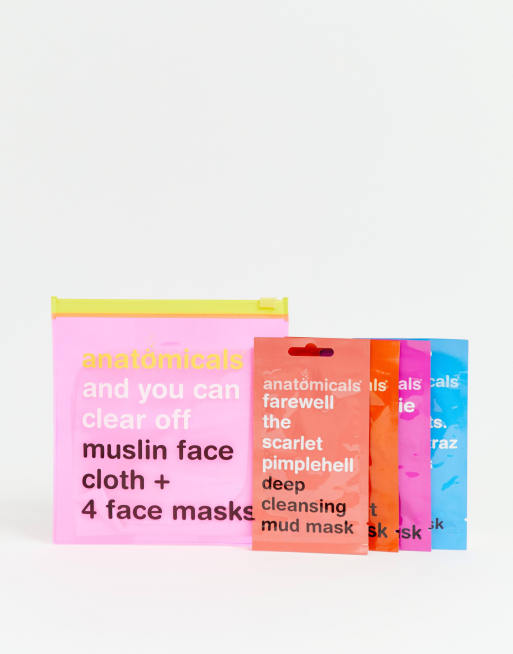 Toalla facial de muselina y 4 mascarillas faciales And You Can Clear Off exclusivo en ASOS de Anatomicals