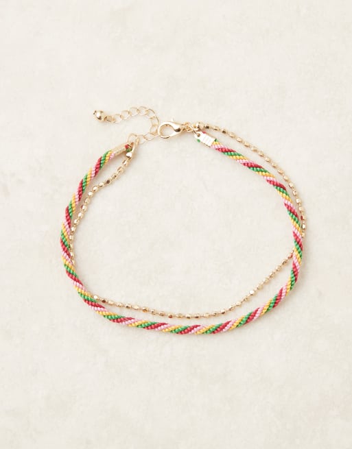Tobillera dorada de cadena con cordón retorcido de ASOS DESIGN