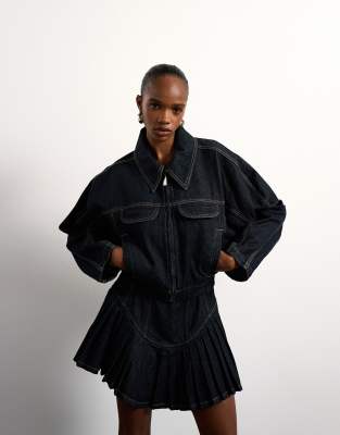 Topshop Tolu Coker X  Barrel Denim Jacket Circular Design In Blue