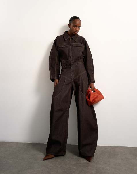 Tolu Coker x Topshop barrel high rise jean circular design in brown rinse - view 1